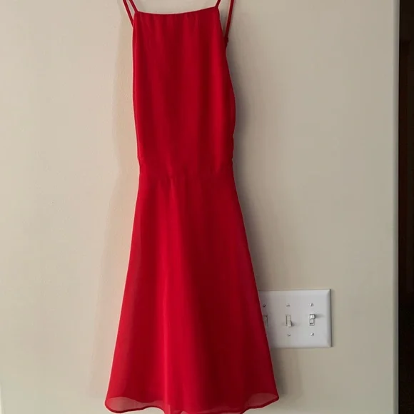 baby blue and gold dress A-Line Spaghetti Straps V Neck Red Satin Homecoming Dress, Pockets main image 0